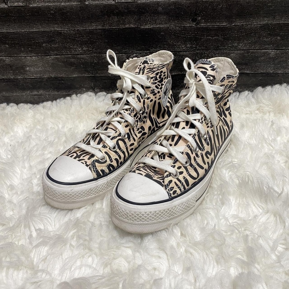 CONVERSE JUNGLE ART PLATFORM HIGH TOP SHOES NEUTRAL ANIMAL PRINT Y2K STREETCORE